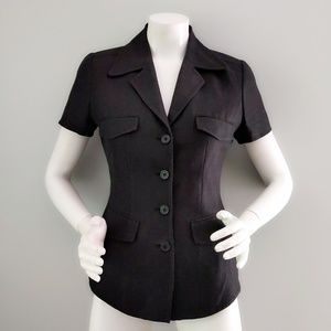 Vtg Ellen Tracy Linen Safari Tight SS Blazer Top 2